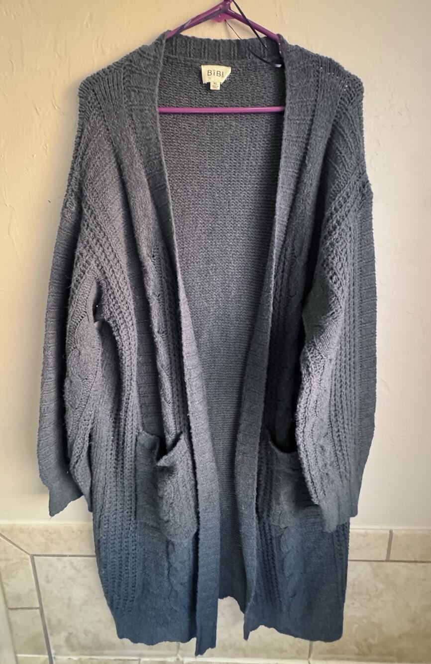 Bibi XL Womens Open Front Navy Blue Long Sleeve Sweater Cardigan